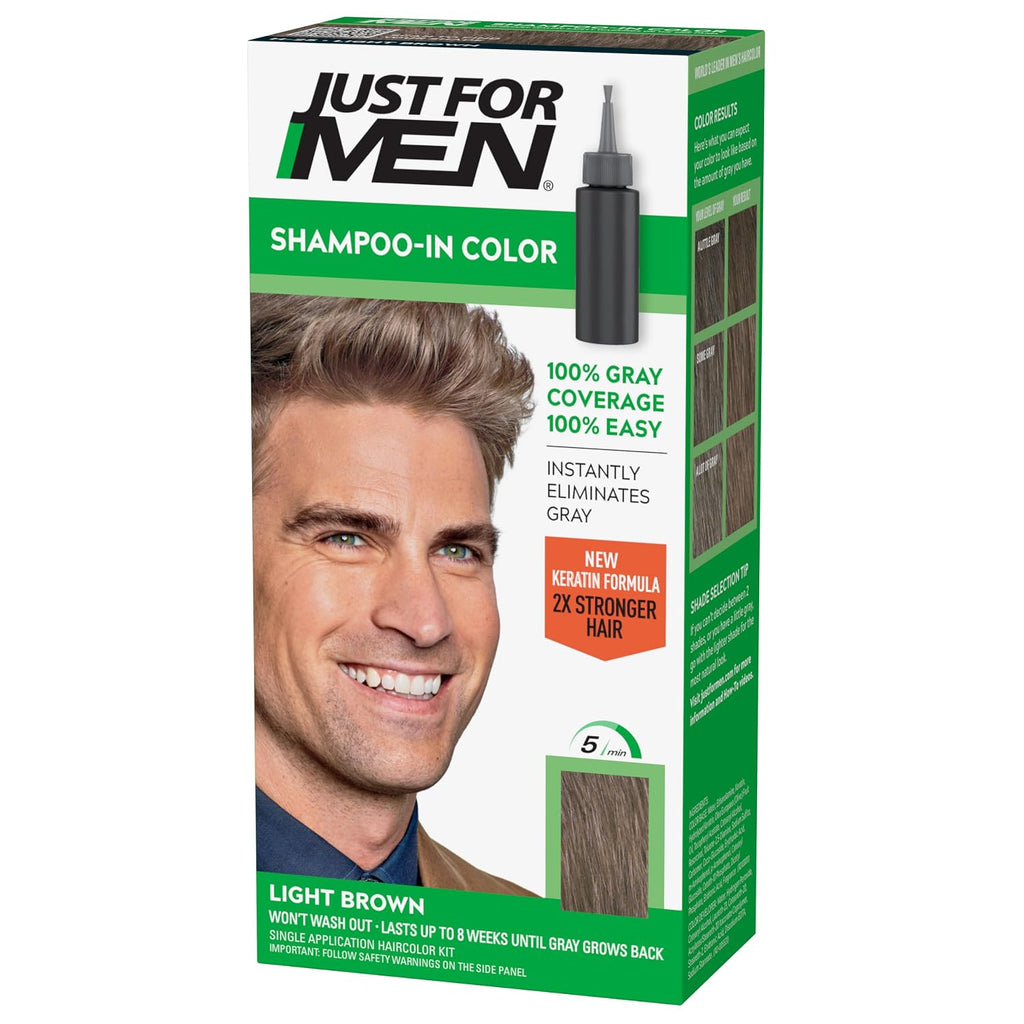 JUST FOR MEN Shampoo-In Color, Hair Color, Light Brown H-25 (1 Pack)