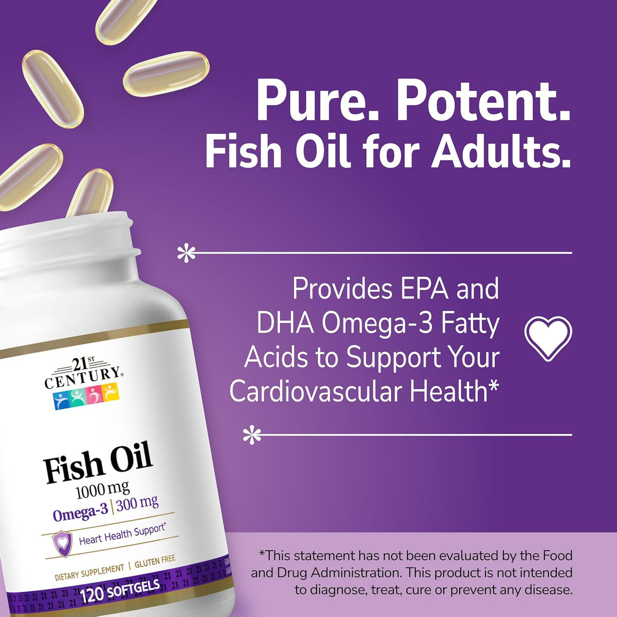 21st Century Fish Oil 1000mg Omega-3 Softgels, Mercury-Filtered, 120ct