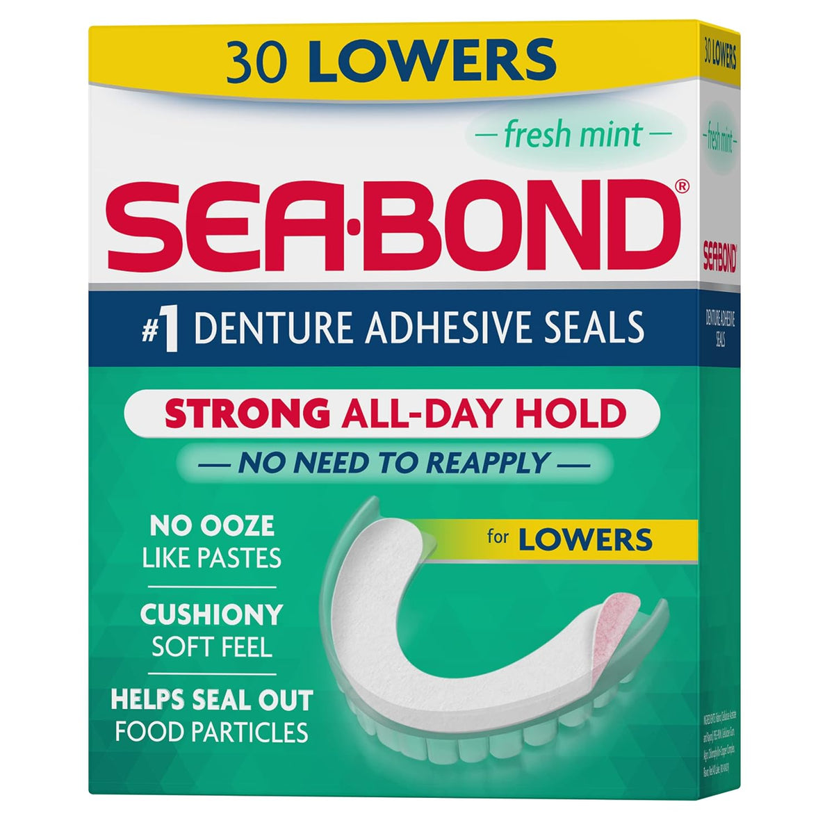 SEA BOND Denture Adhesive Seals, Fresh Mint, Lowers 30 Count (1 Pack)
