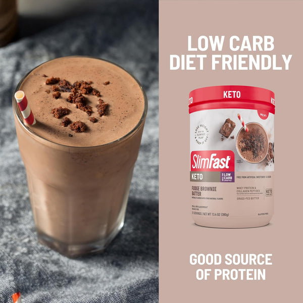SlimFast Keto Meal Replacement Shake, Fudge Brownie Batter, Low Carb Keto Protein Powder with Collagen & Whey, No Sugar Added, Gluten Free, Weight