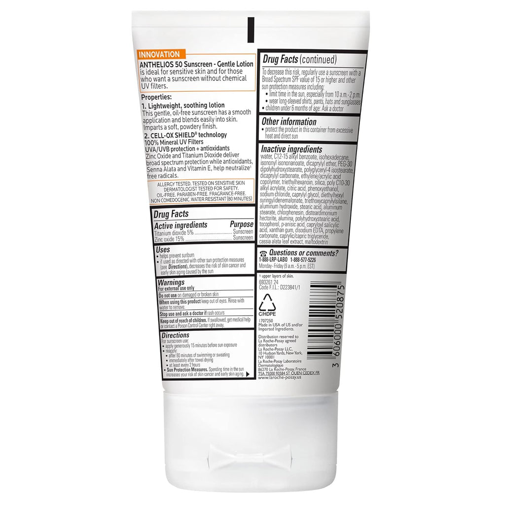 La Roche-Posay Anthelios Body and Face Gentle-Lotion Mineral Sunscreen, SPF 50, 4.05 oz