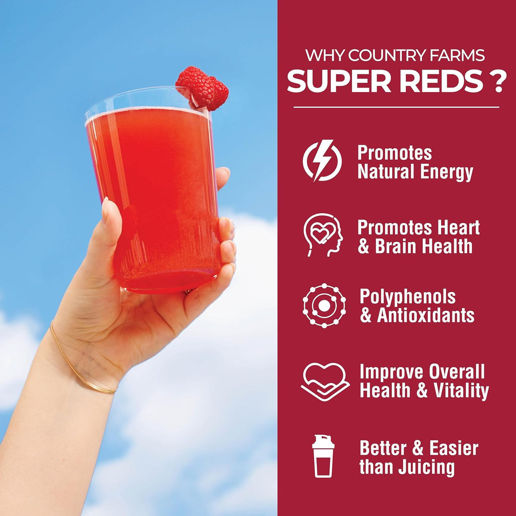 Country Farms Super Reds, Energizing Polyphenol Superfood, Over 40 Super Fruits and Berries, Powerful Antioxidants and Polyphenols, Supports Energy