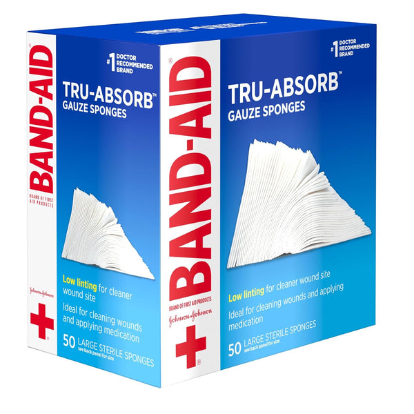 BAND-AID Brand Tru-Absorb Gauze Sponges, Large Size, 4 in x 4 in, 50 Count