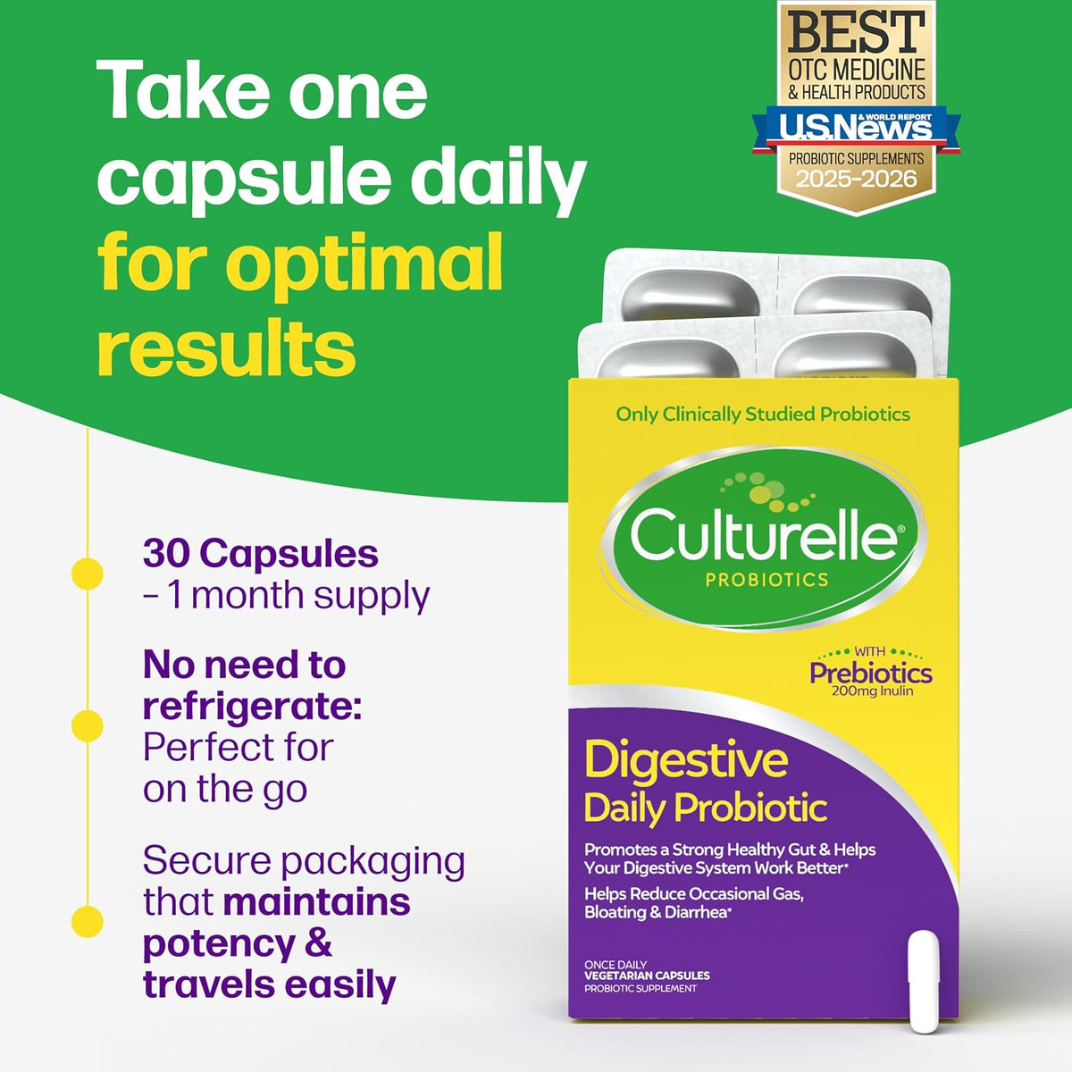 Culturelle Digestive Daily Probiotic for Men & Women, 10B CFUs, 30 Count