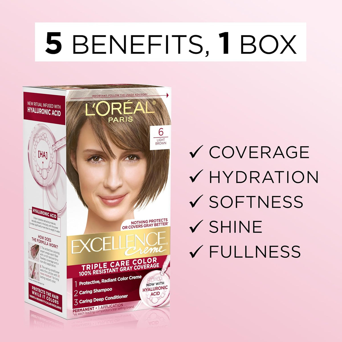 L'Oreal Paris Excellence Crème Permanent Hair Dye, Triple Care Hair Color with Hyaluronic Acid for 100% Gray Coverage, 8.5A Medium Light Ash Blonde