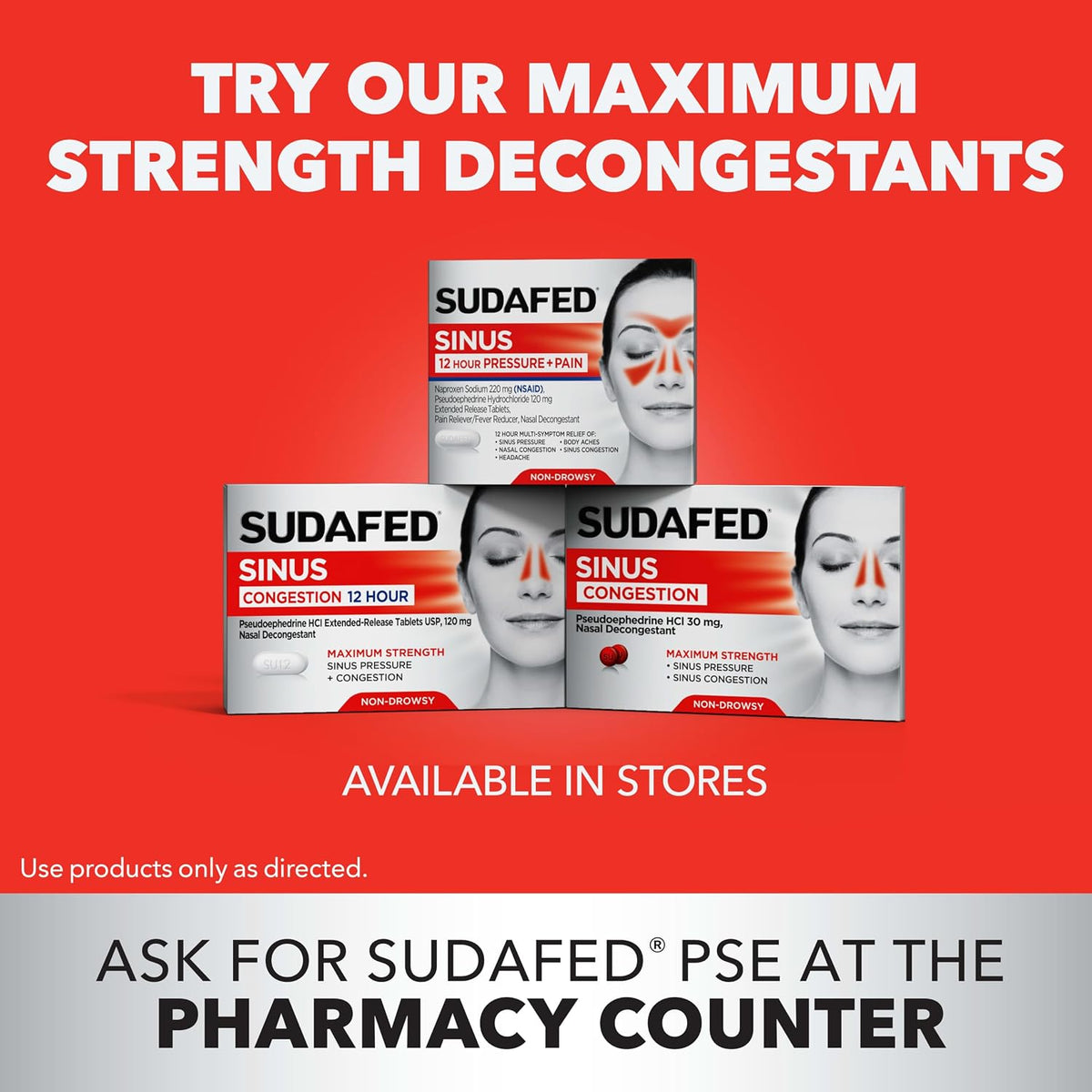 Sudafed PE Head Congestion + Mucus Relief Tablets, Non-Drowsy, 24 Ct