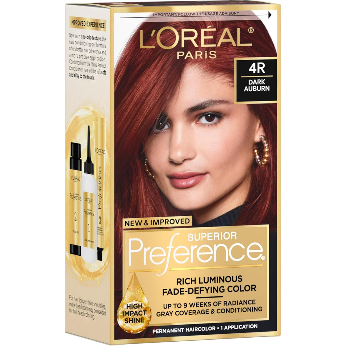 L'Oreal Paris Superior Preference Fade-Defying + Shine Permanent Hair Color, 4R Dark Auburn, Pack of 1, Hair Dye