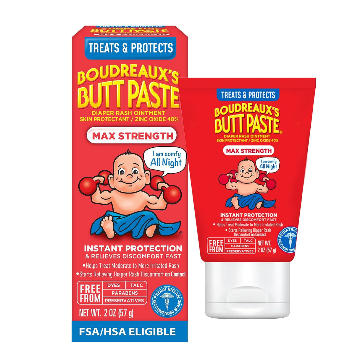 Boudreaux’s Butt Paste Maximum Strength Diaper Rash Cream, 2 Oz