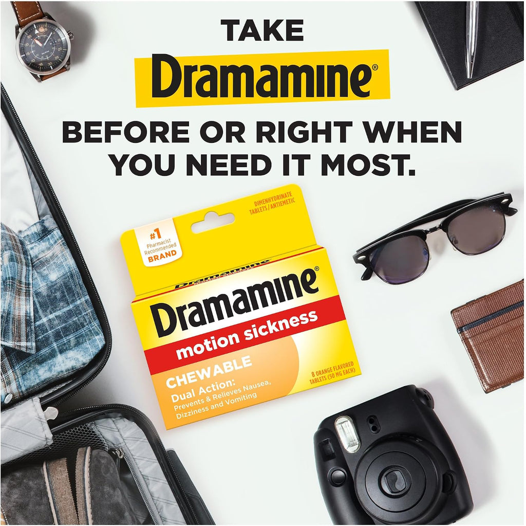 Dramamine Motion Sickness ChewableTablets, Orange Flavor, 8 Count