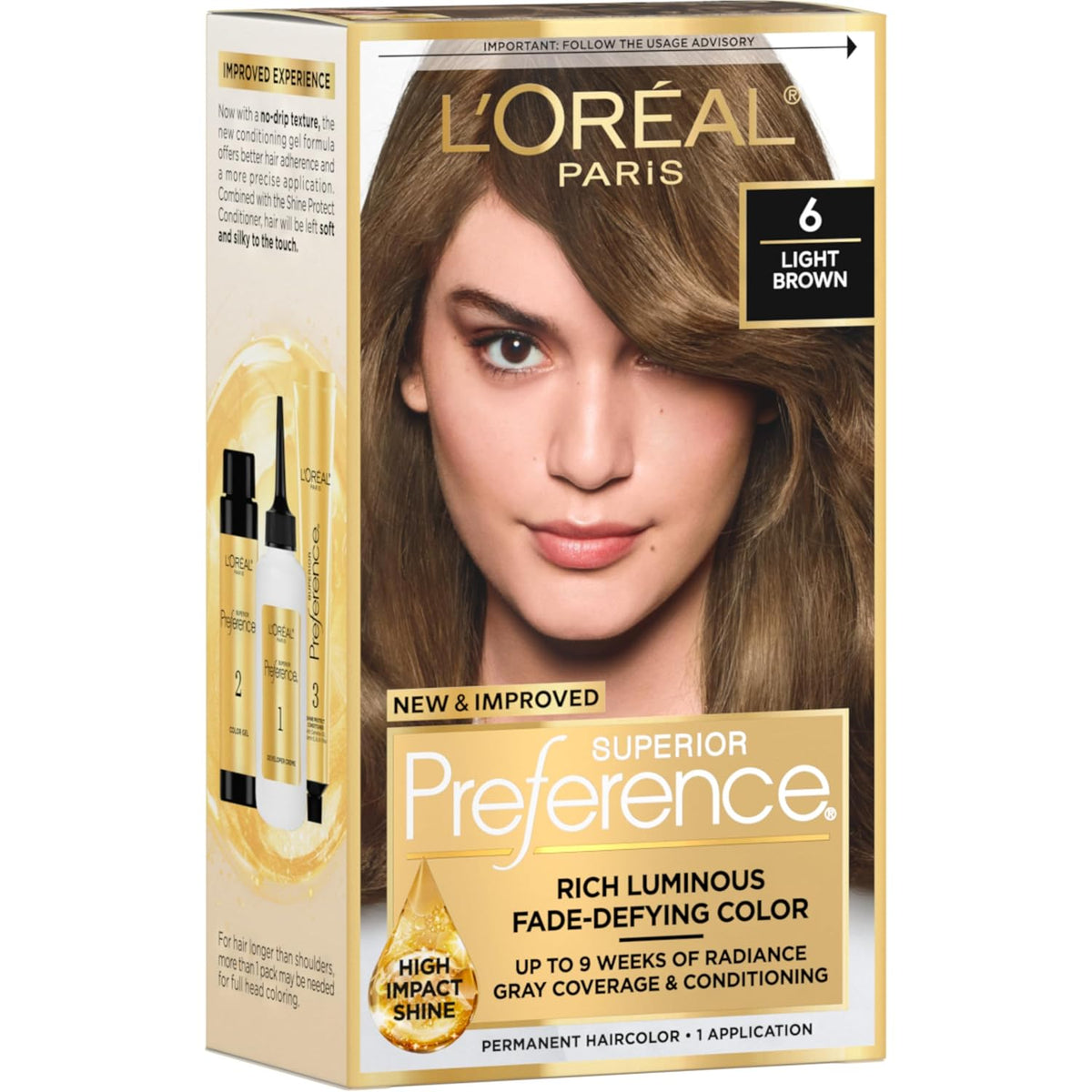 L'Oreal Paris Superior Preference Fade-Defying + Shine Permanent Hair Color, 6 Light Brown, Pack of 1, Hair Dye