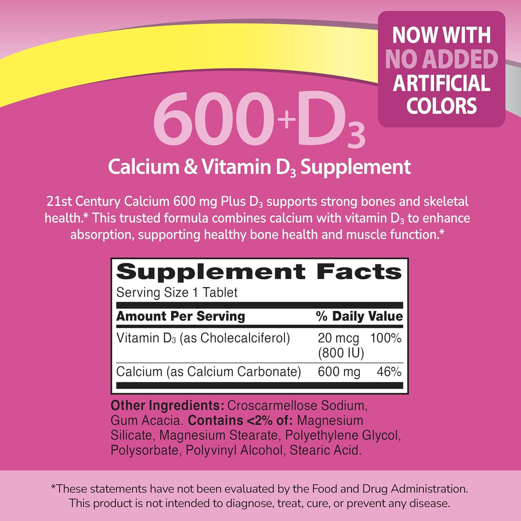21st Century Calcium 600 mg Plus D3 Tablets, 400 Count