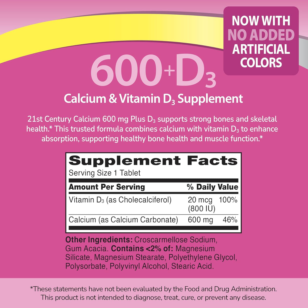 21st Century Calcium 600 mg Plus D3 Tablets, 400 Count