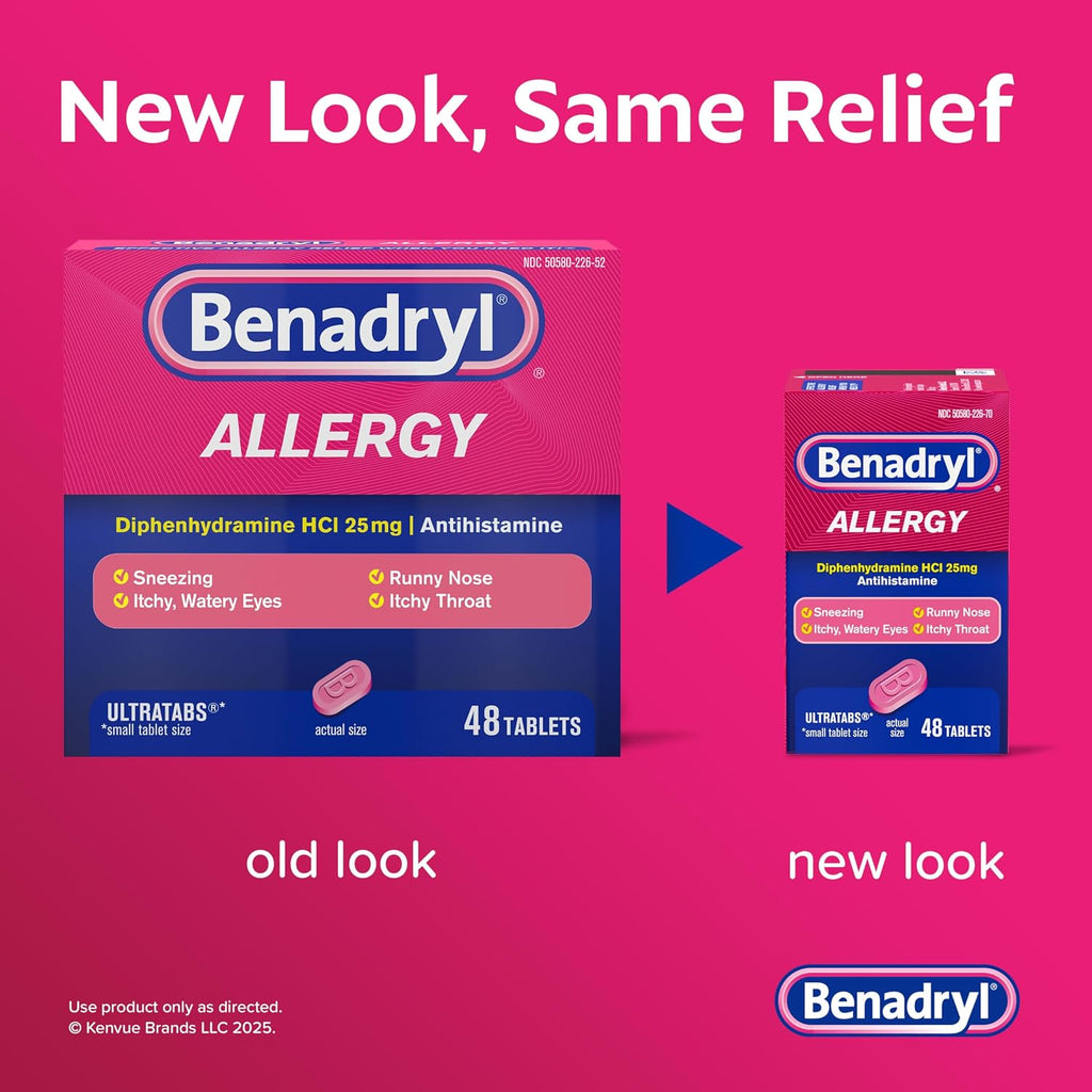Benadryl Allergy Relief Ultratabs, 25 mg Diphenhydramine HCl, 48 ct