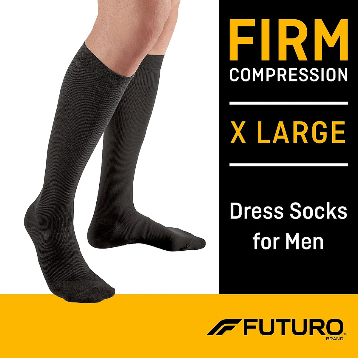 FUTURO Dress Socks for Men, X-Large, Black, Firm (20-30 mm/Hg)