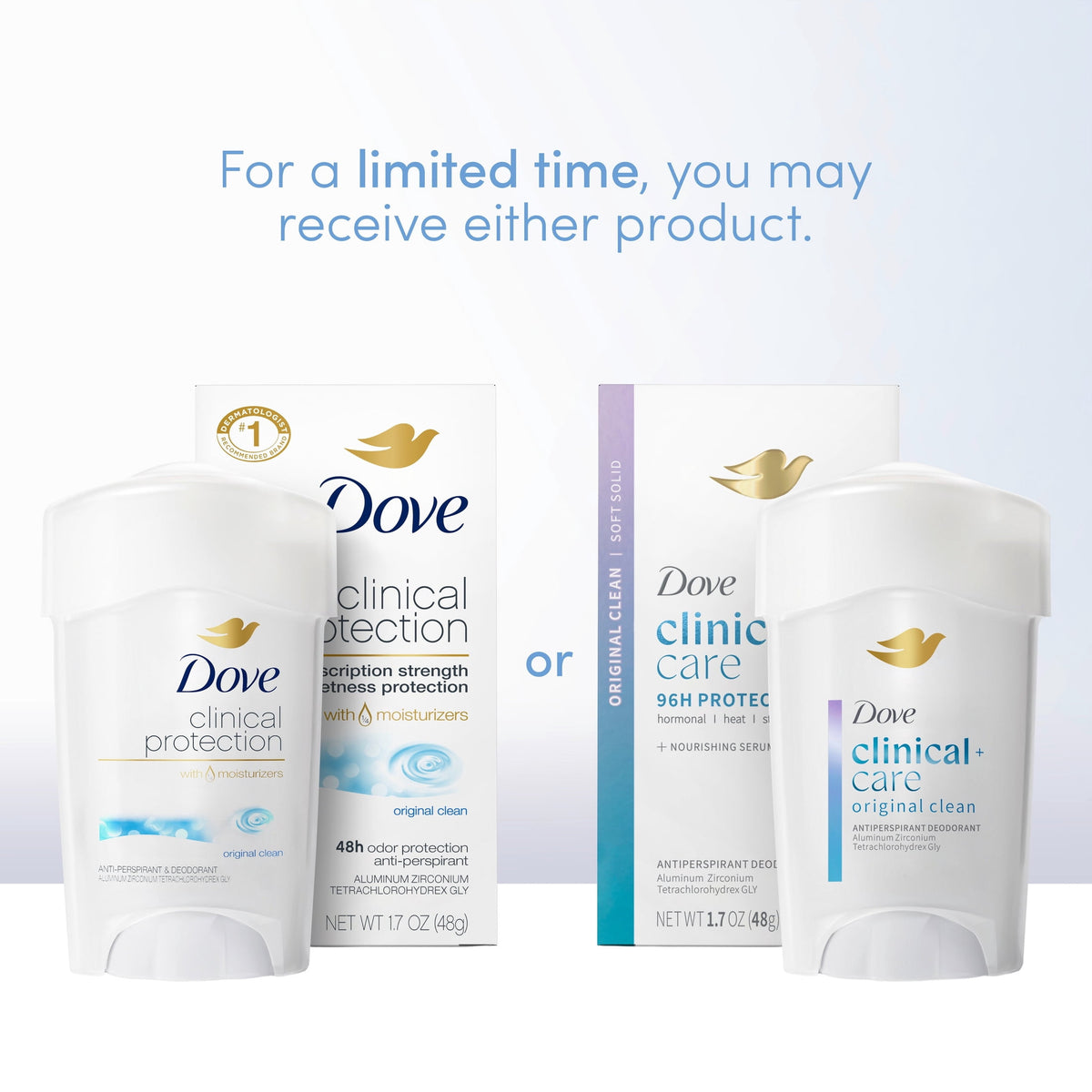 Dove Clinical + Care Antiperspirant Deodorant Soft Solid for Women Original Clean, 1.7 oz