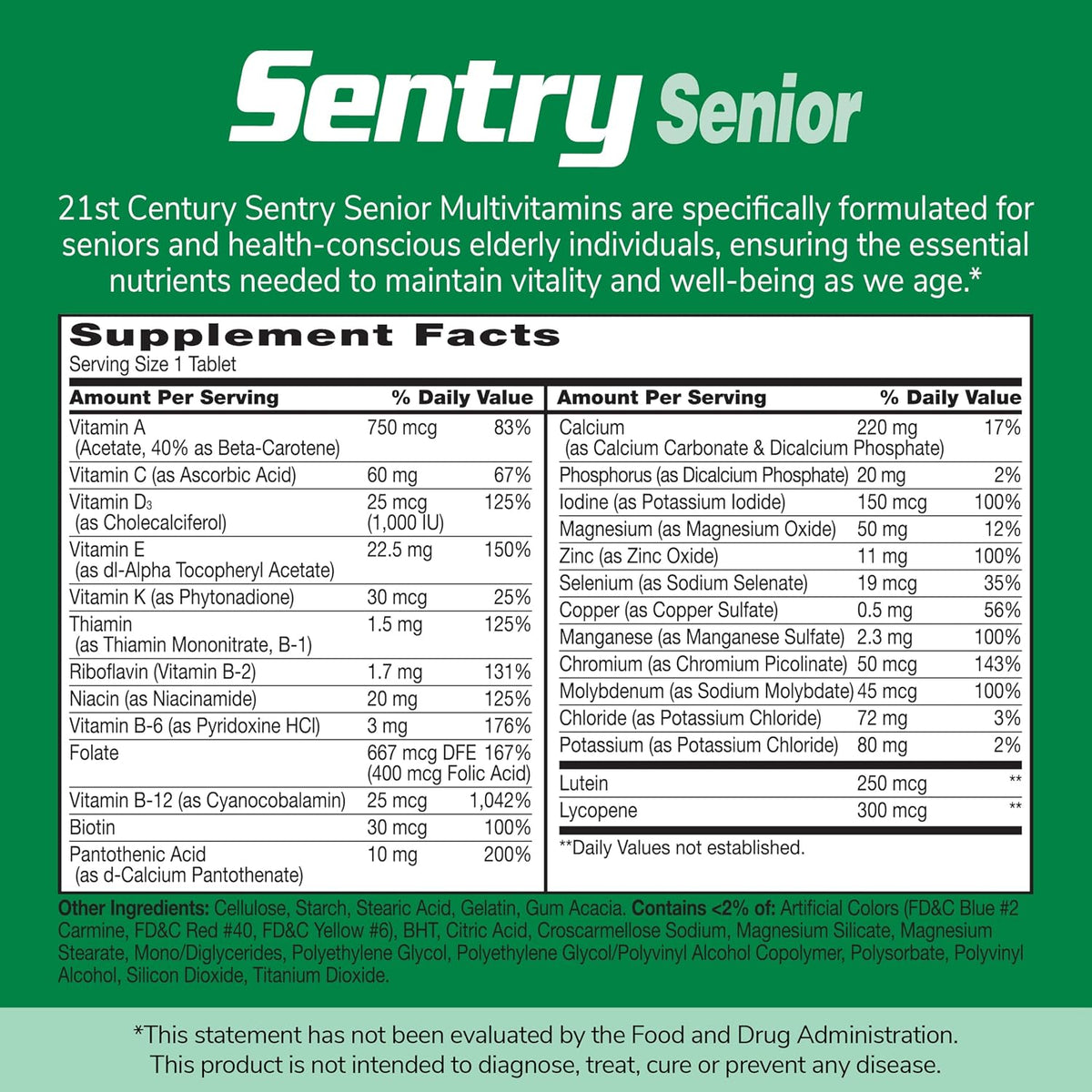 21st Century Sentry Senior Multivitamin, Adults 50+, 265 Tablets