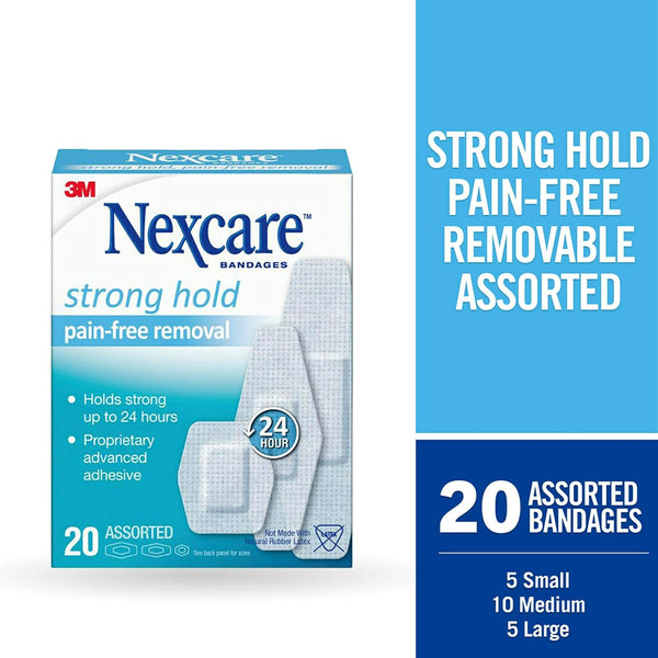 Nexcare Strong Hold Pain Free Removal Bandages, Assorted, 20 count