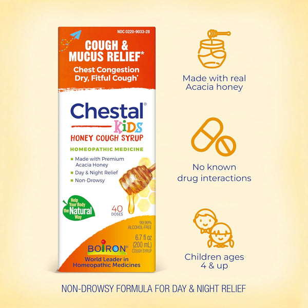 Boiron Chestal Honey Children's Cough Syrup for Nasal and Chest Congestion, Runny Nose, and Sore Throat Relief - 6.7 Fl oz