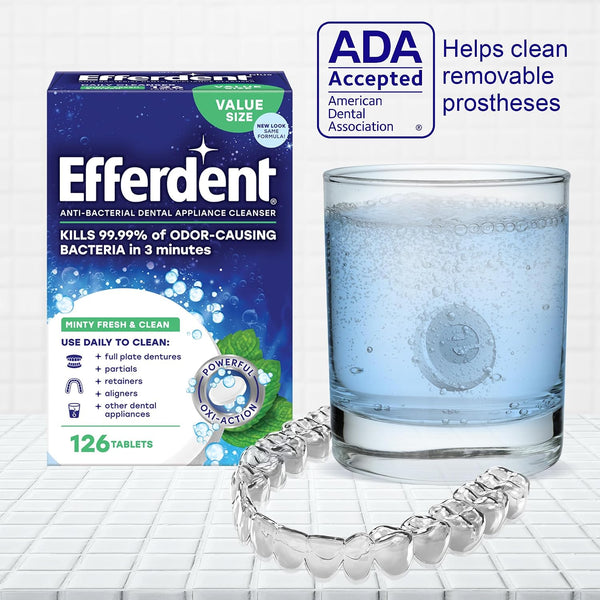 Efferdent Denture Cleaner Tablets, Minty Fresh & Clean, 90 Count