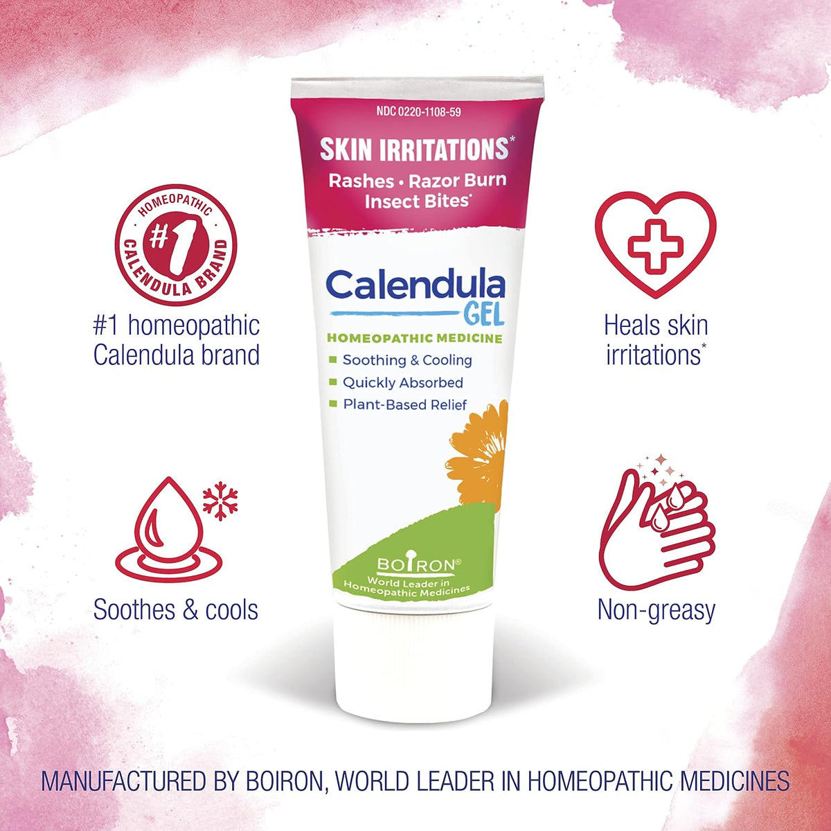 Boiron Calendula Gel for Relief from Rashes, Razor Burn, or Insect Bites - Non-Greasy and Fragrance-Free - 1.5 oz