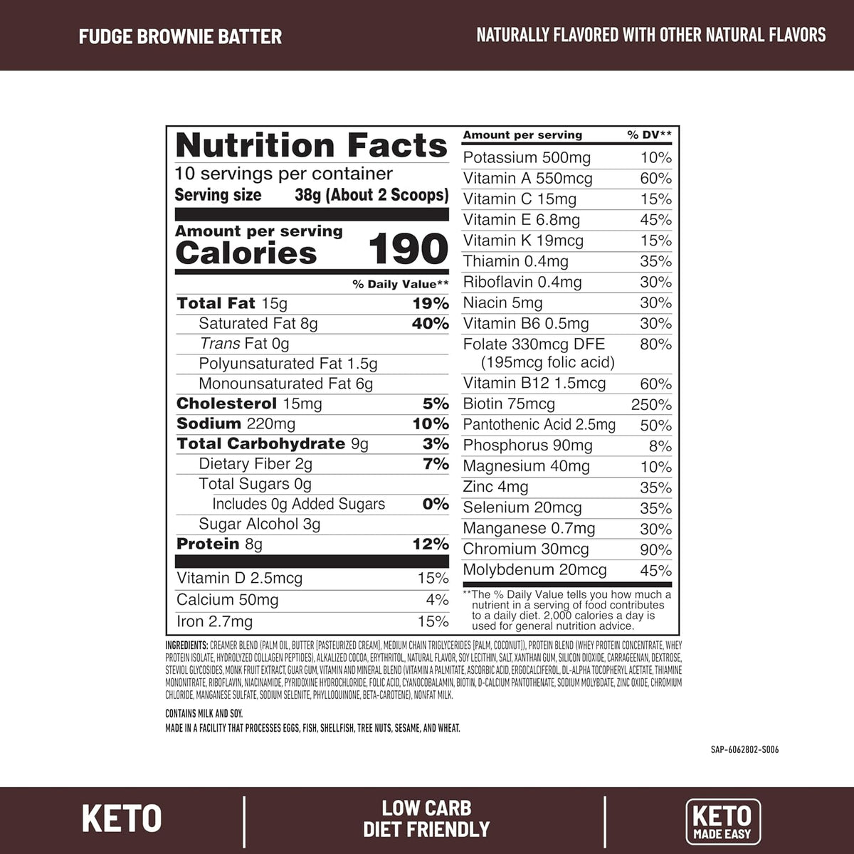 SlimFast Keto Meal Replacement Shake, Fudge Brownie Batter, Low Carb Keto Protein Powder with Collagen & Whey, No Sugar Added, Gluten Free, Weight