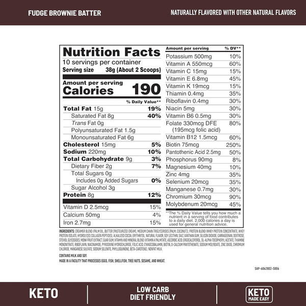 SlimFast Keto Meal Replacement Shake, Fudge Brownie Batter, Low Carb Keto Protein Powder with Collagen & Whey, No Sugar Added, Gluten Free, Weight