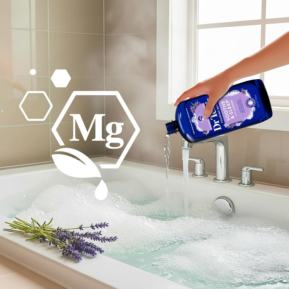 Dr Teal’s Foaming Bath with Pure Epsom Salt, Soothe & Sleep with Lavender, 34 Ounces (Packaging May Vary)