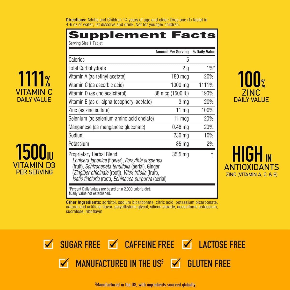 Airborne Immune Support Effervescent Tablets, Zesty Orange Flavor - 30ct with 1000mg Vitamin C + Vitamins A, D, E, Zinc, Selenium, Manganese & Herbal