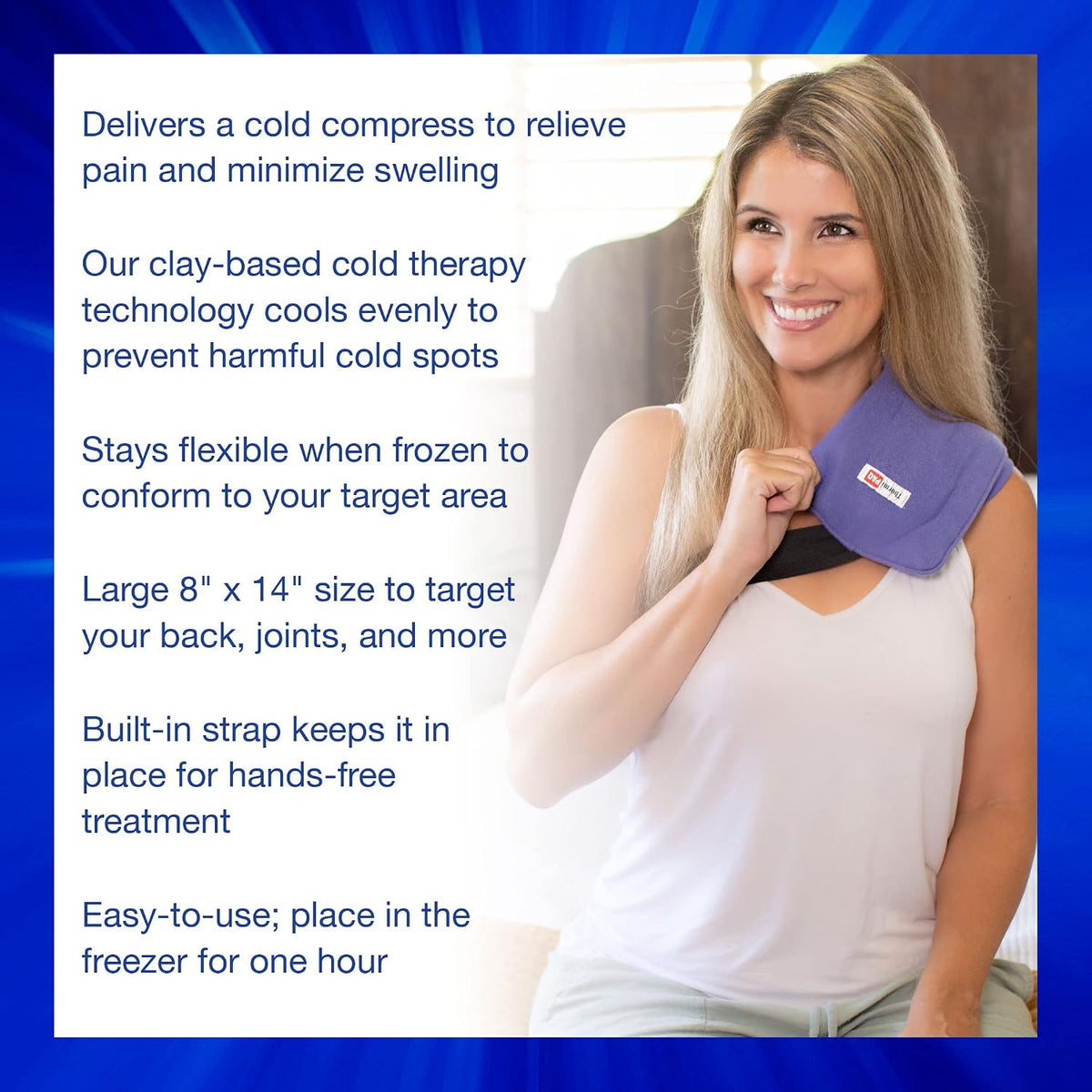 Thermipaq ICY Cold Pain Relief Wrap - Large 8x14 Thermal Clay Knee Ice Pack Wrap for Knee Pain - Long Lasting - Adjustable Strap for Shoulders, Neck