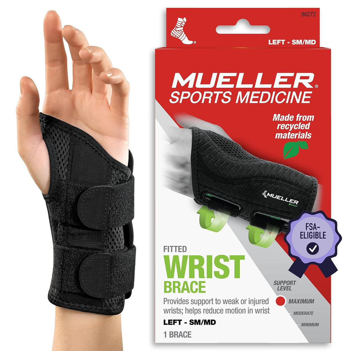 MUELLER Sports Medicine Green Fitted Wrist Brace for Men and Women, Wrist Pain Relief Support, Ideal for Carpal Tunnel, Tendonitis, Arthritis, Left