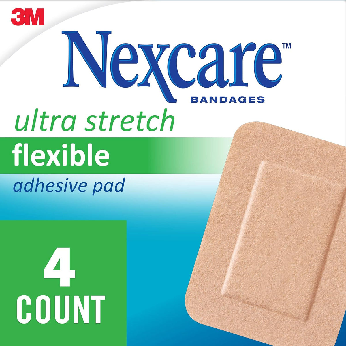 Nexcare Ultra Stretch Adhesive Pads, 3 x 4 in, 4 Count