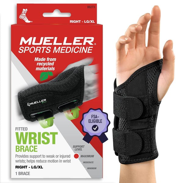 MUELLER Sports Medicine Green Fitted Wrist Brace for Men and Women, Wrist Pain Relief Support, Ideal for Carpal Tunnel, Tendonitis, Arthritis, Right