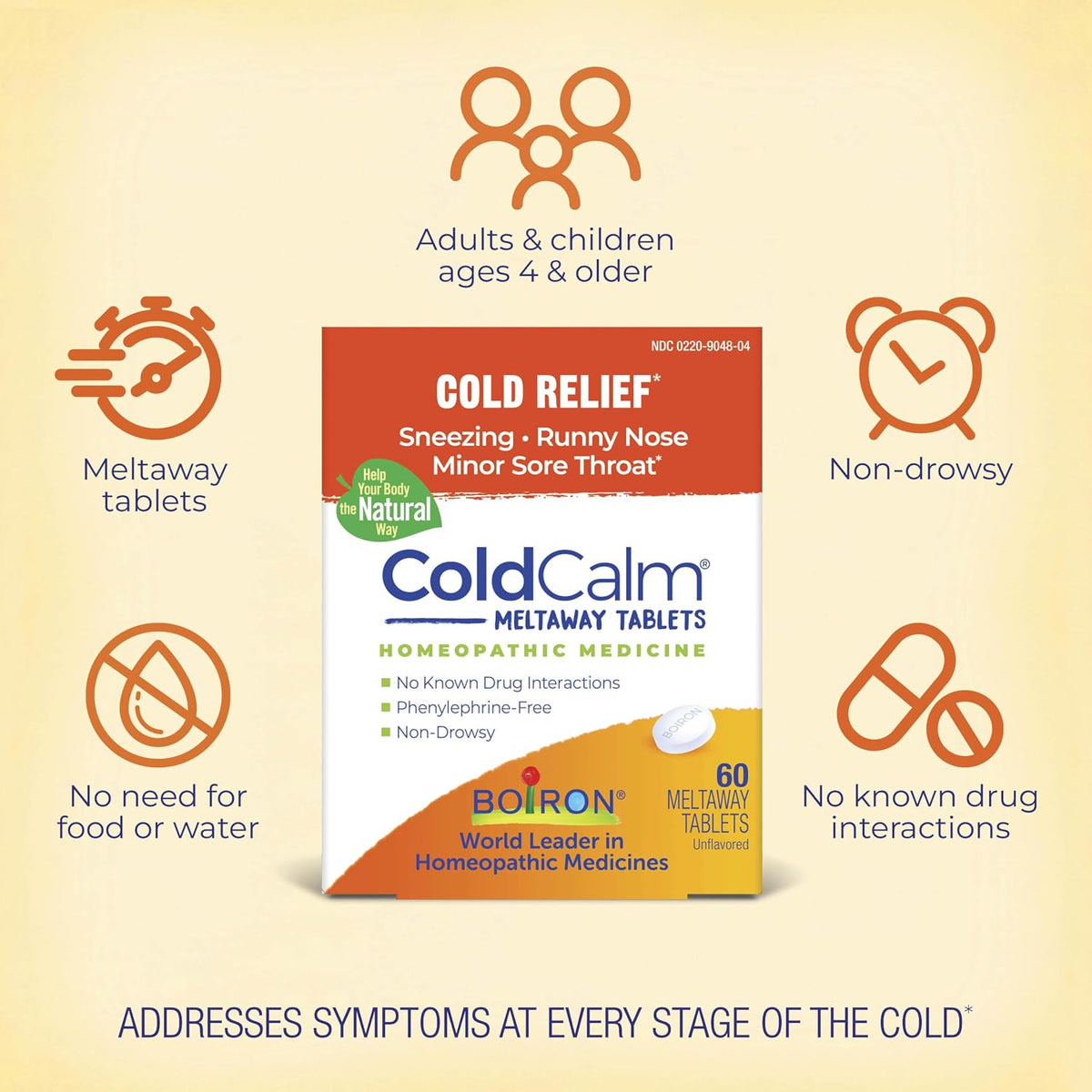 Boiron ColdCalm Tablets for Relief of Common Cold Symptoms Such as Sneezing, Runny Nose, Sore Throat, and Nasal Congestion - Non-Drowsy - 60 Count