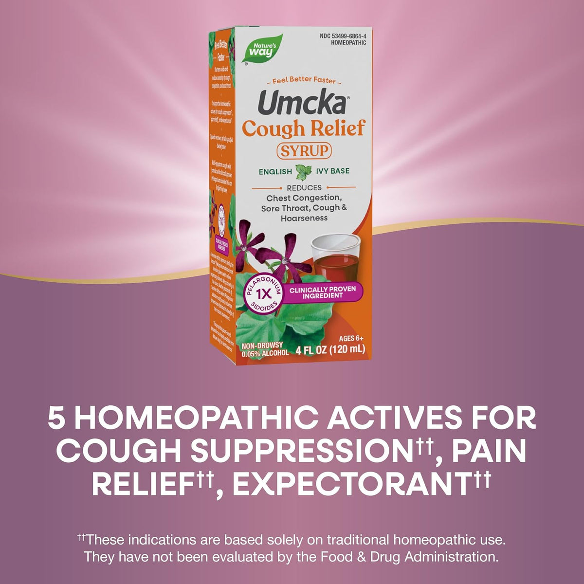 Nature's Way Umcka Cough Relief Syrup, Chest Congestion, Sore Throat, Cough, Hoarseness, Phenylephrine Free, Homeopathic, Non-Drowsy, 4 Fl Oz