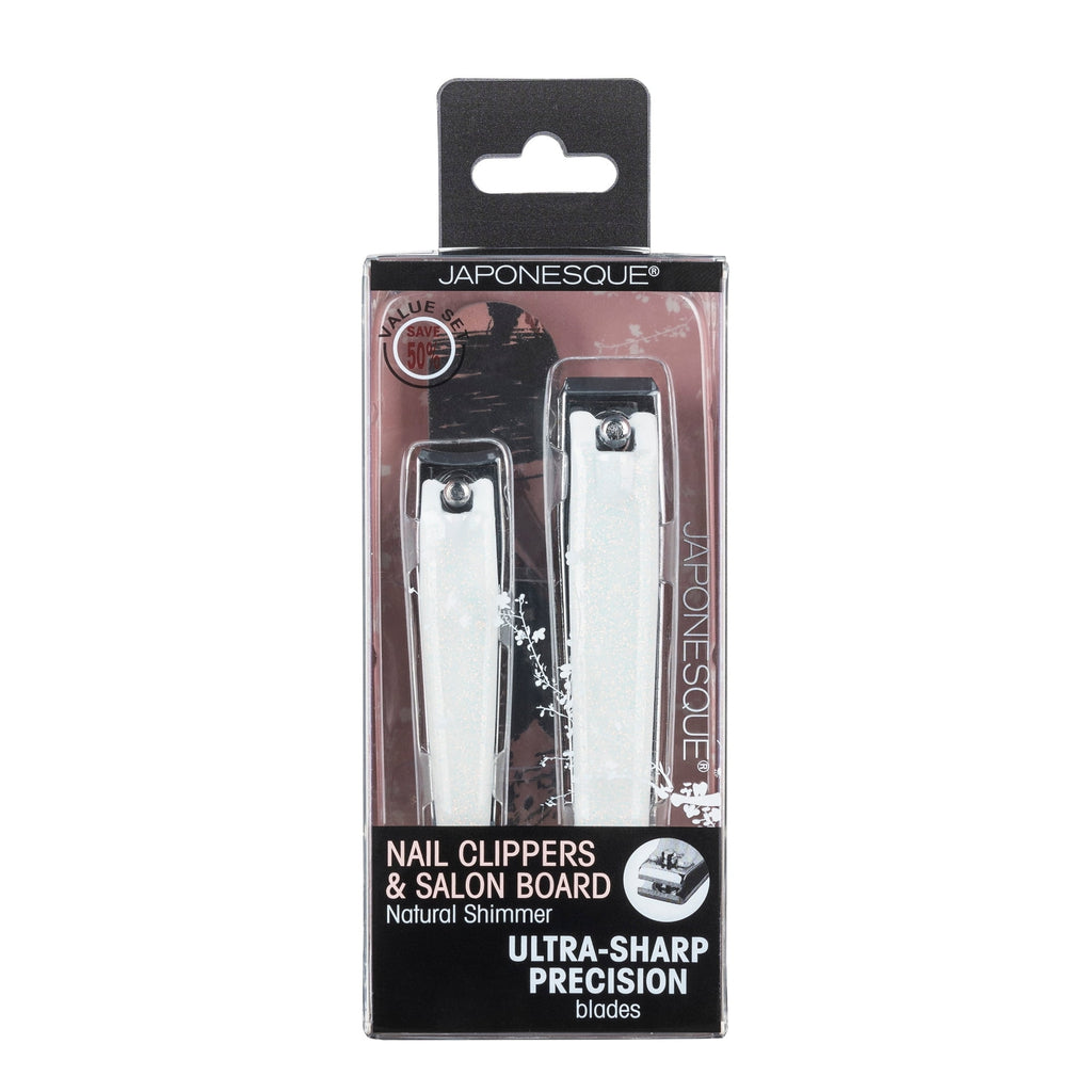 Japonesque Nail Clippers & Salon Board Natural White Shimmer & Pink