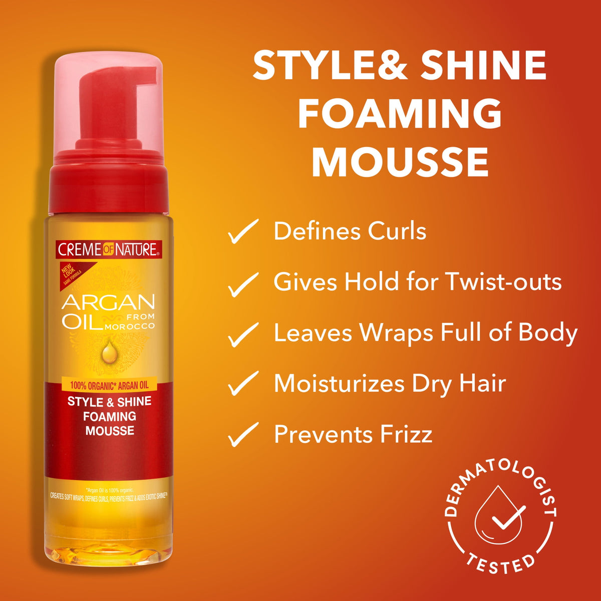 Creme of Nature Argan Oil Style & Shine Foaming Mousse, Curl Defining, 7 fl oz
