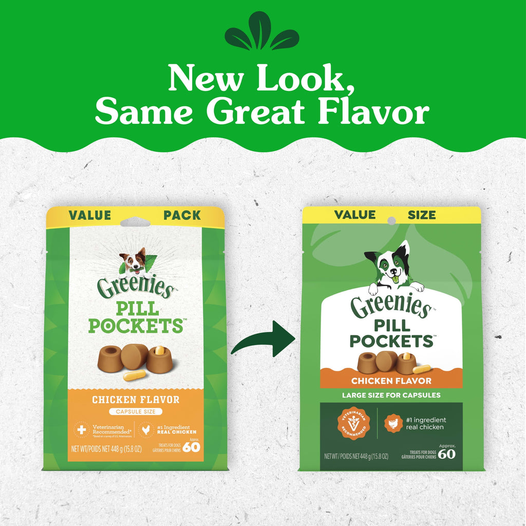 Greenies Pill Pockets for Dogs, Chicken Flavor, Large Size, Soft Dog Treats, 15.8 oz Pouch