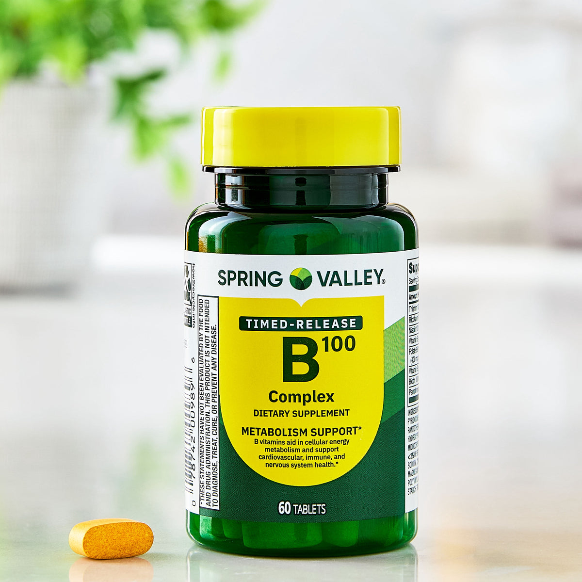 Spring Valley B-100 Complex, 60 Count, Dietary Supplement Timed-Release Tablets for Metabolism Support