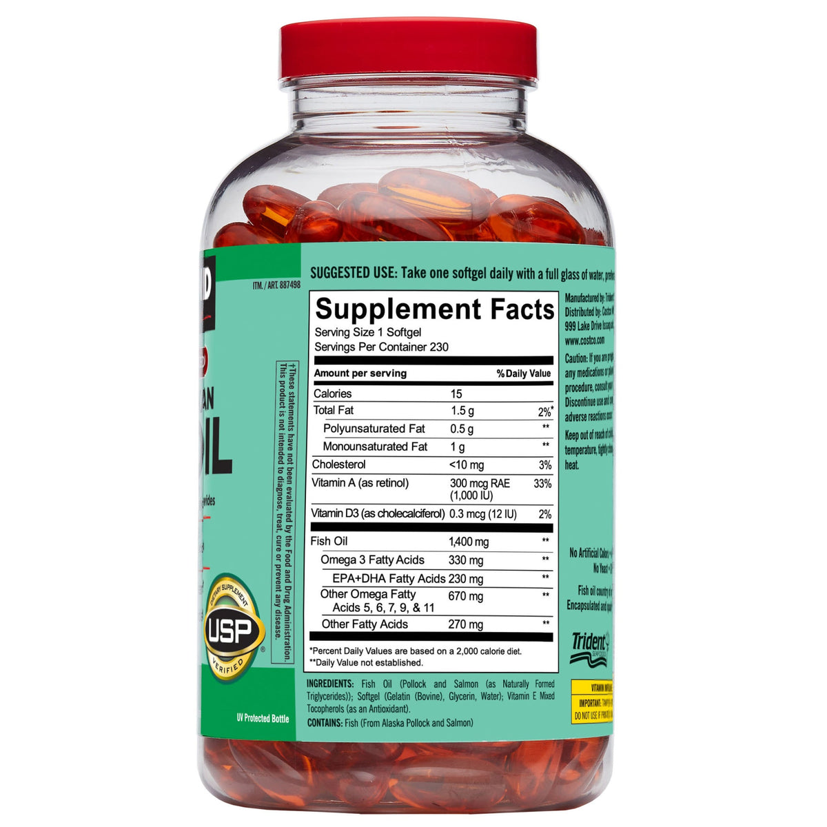 Kirkland Signature Wild Alaskan Fish Oil Softgels, 230 ea