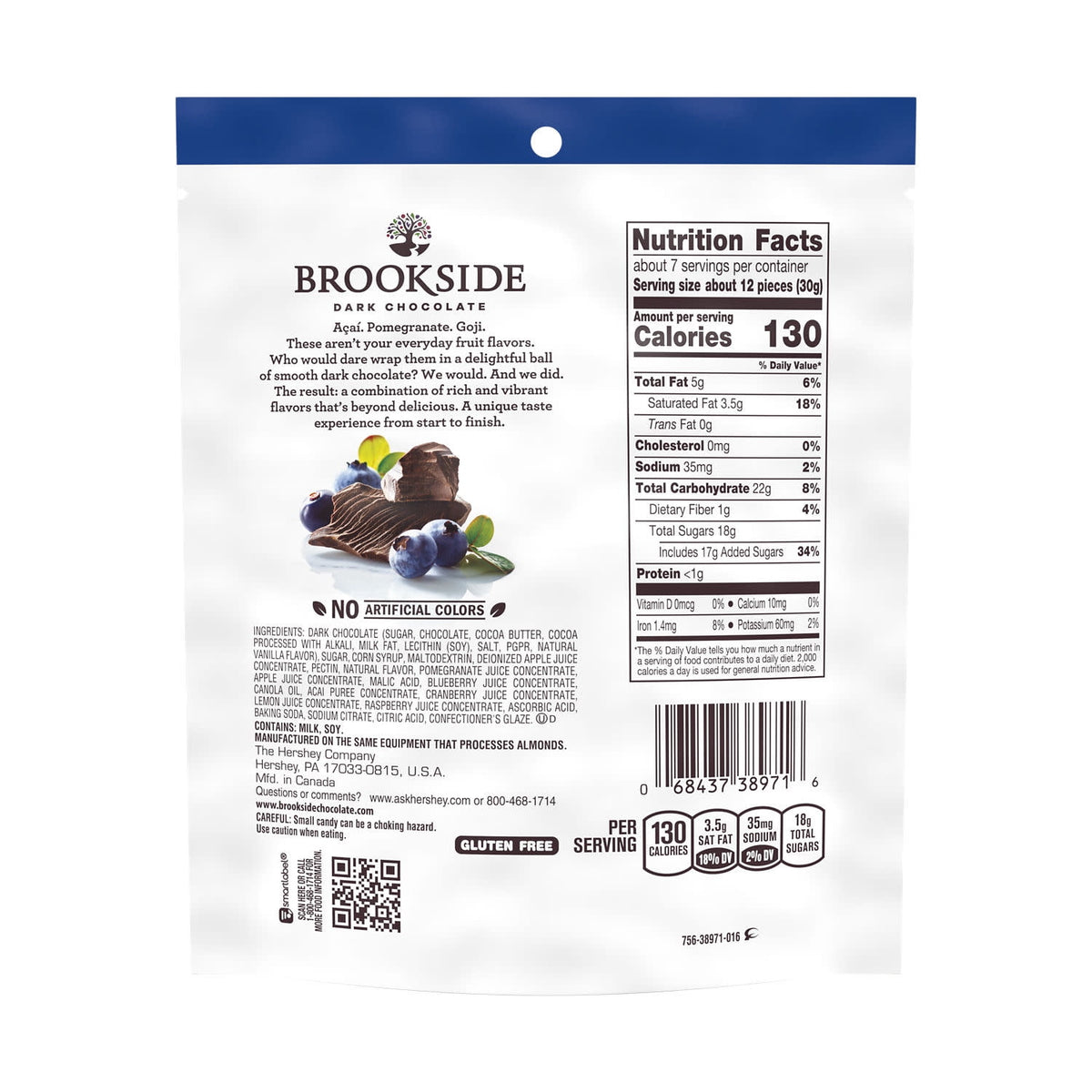 Brookside Dark Chocolate, Acai and Blueberry Flavored Snacking Chocolate, Bag 7 oz