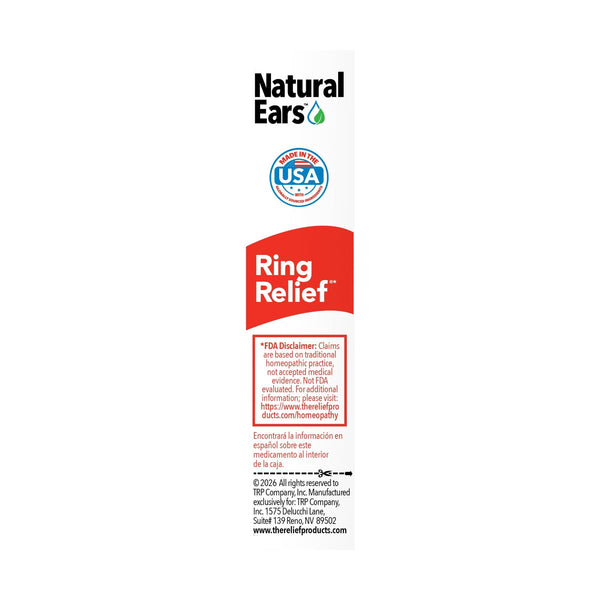 Natural Ears Ring Relief Ear Drops, for Ear Ringing, Buzzing, Discomfort, 0.33 fl oz