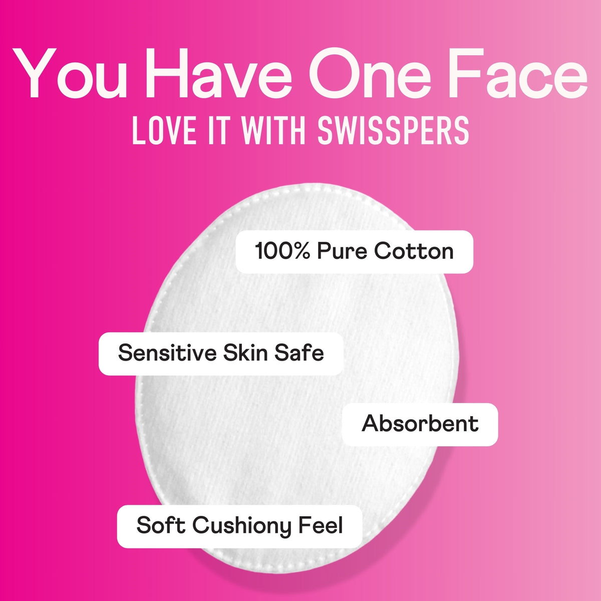 Swisspers Premium Cotton Ovals, 100% Chlorine-Free, Dermatologist Tested, Soft & Hypoallergenic Cotton Pads, Vegan, Sensitive Skin Safe, 50 Count