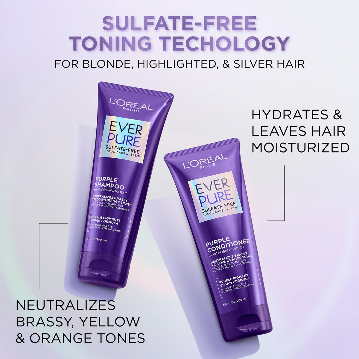 L'Oreal Paris EverPure Sulfate Free Purple Conditioner, Squeeze Bottle, 23 fl oz