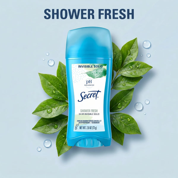 Secret Antiperspirant Deodorant for Women, Invisible Soild, Shower Fresh, 2.6 oz Each, 2 Pack
