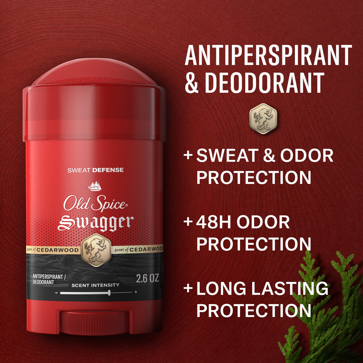 Old Spice Deodorant for Men, Antiperspirant, Swagger, 24/7 Sweat Defense, 2.6 oz