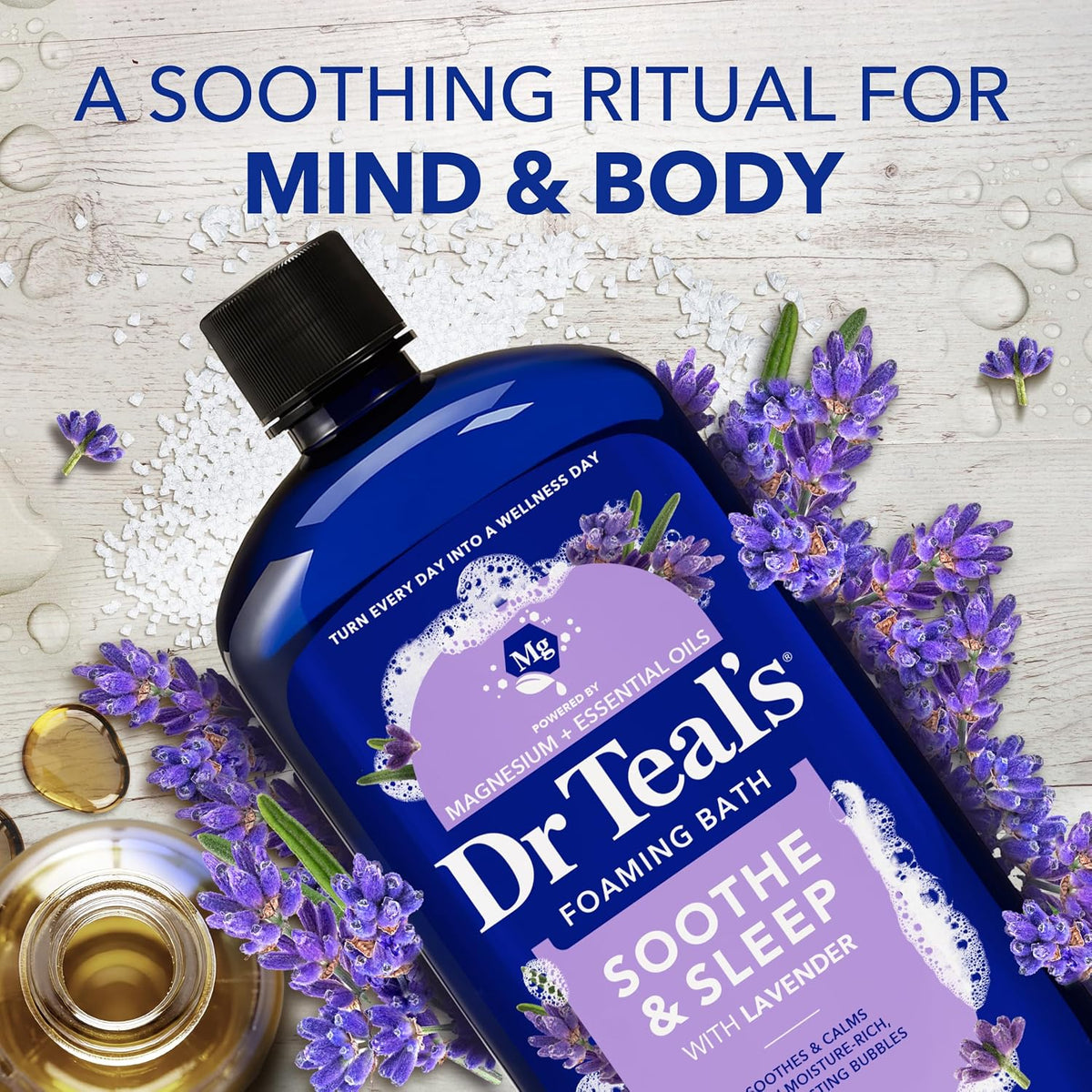 Dr Teal’s Foaming Bath with Pure Epsom Salt, Soothe & Sleep with Lavender, 34 Ounces (Packaging May Vary)