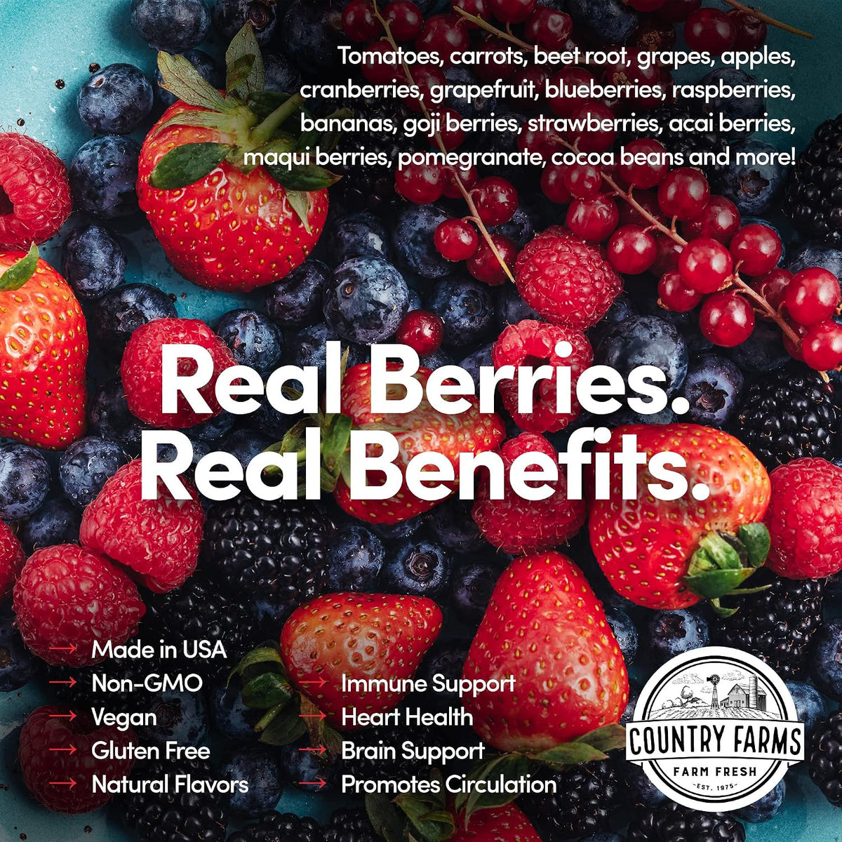 Country Farms Super Reds, Energizing Polyphenol Superfood, Over 40 Super Fruits and Berries, Powerful Antioxidants and Polyphenols, Supports Energy