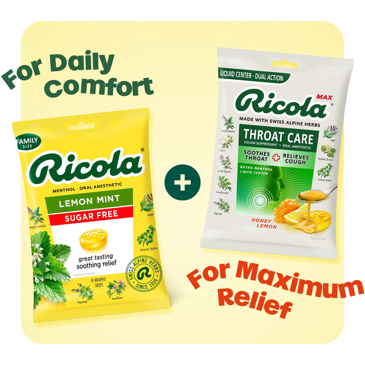 Ricola Sugar Free Lemon Mint Herbal Throat Drops, Value Pack, 45 Count