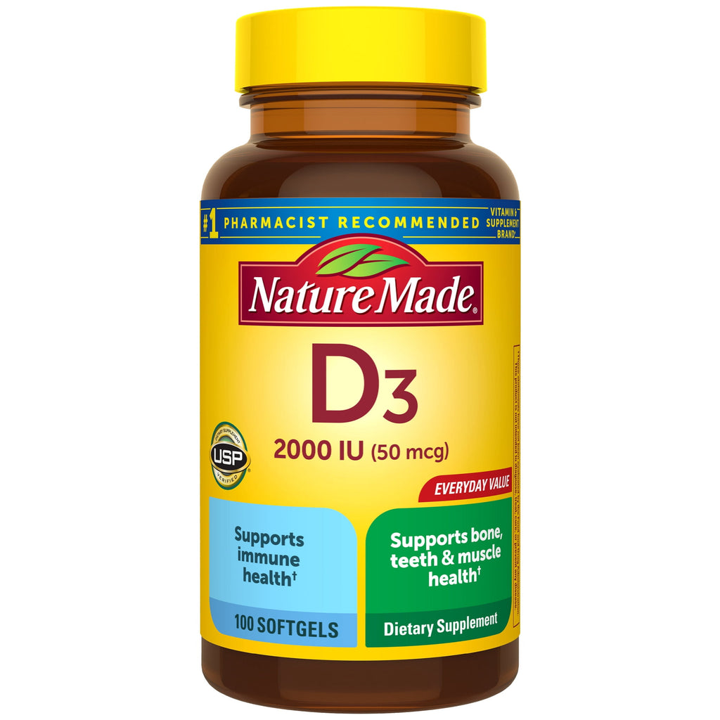 Nature Made Vitamin D3 2000 IU (50 mcg) Softgels, Vitamin D Dietary Supplement, 100 Count