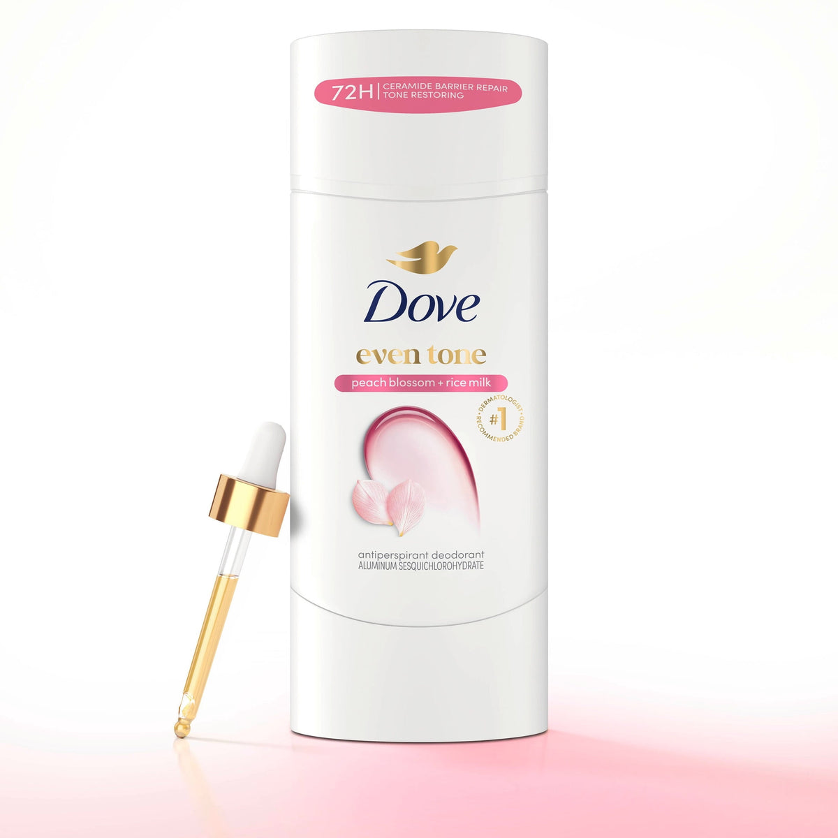 Dove Antiperspirant Deodorant Stick Peach Blossom & Rice Milk For Uneven Skin Tone 48-hour Odor and Sweat Protection, 2.6 oz